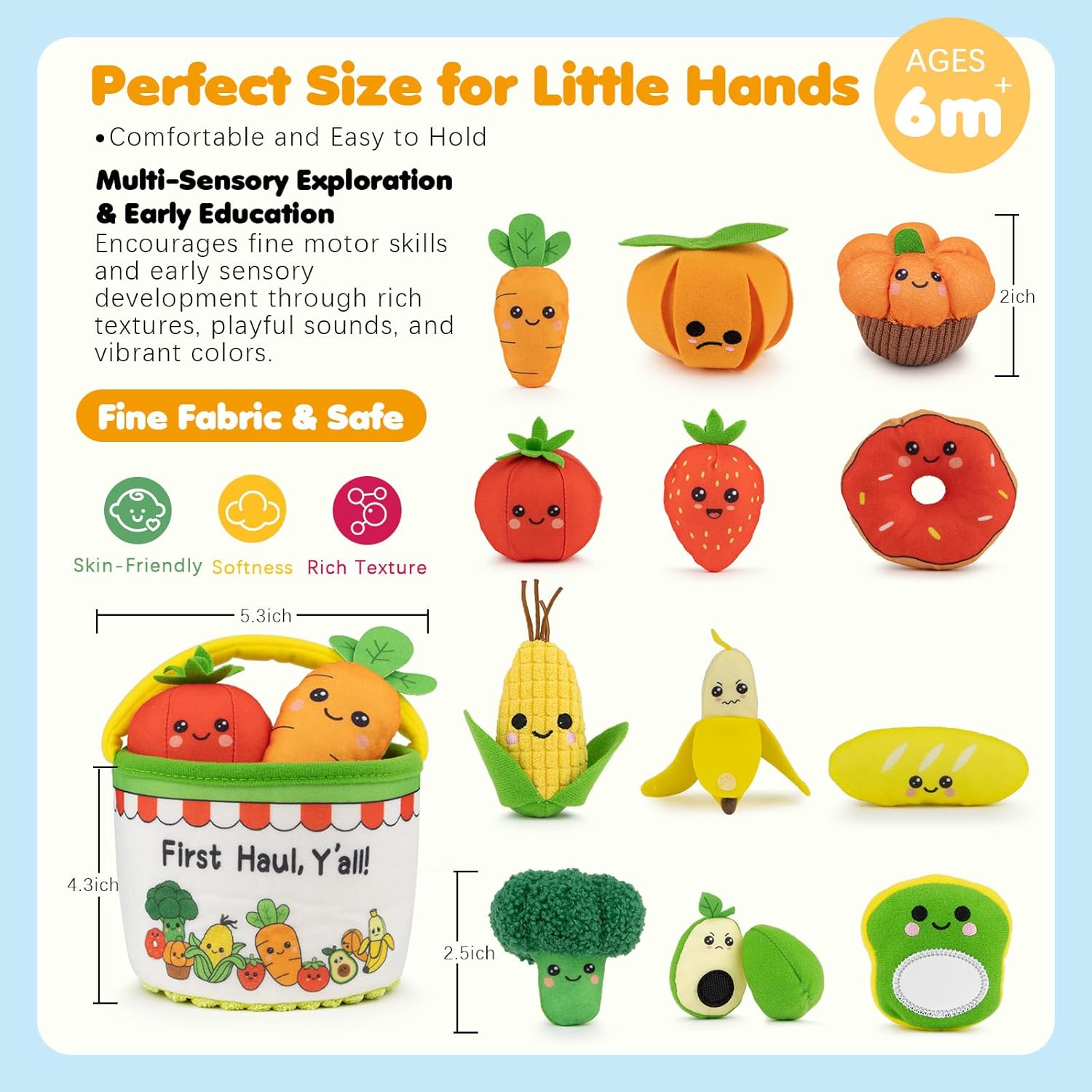 Montessori Toys for 1 Year Old – My First Shopping Trip Baby Sensory Toy, Color Sorting Play Food with Crinkle & Rattle, Fine Motor Skills Learning Gift for 1 2 3 Year Old Boy Girl Birthday Christmas