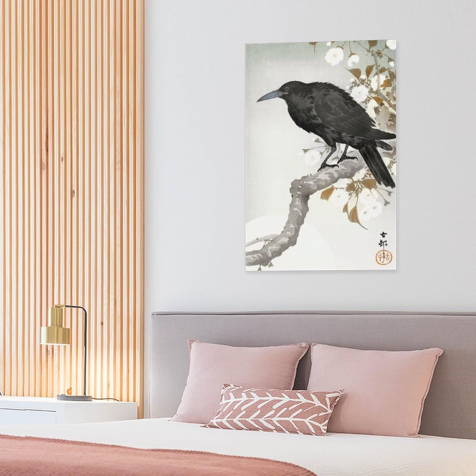 Amazon.co.jp: 絵画 枝にとまるカラスインテリア 絵画 日本の民俗芸術