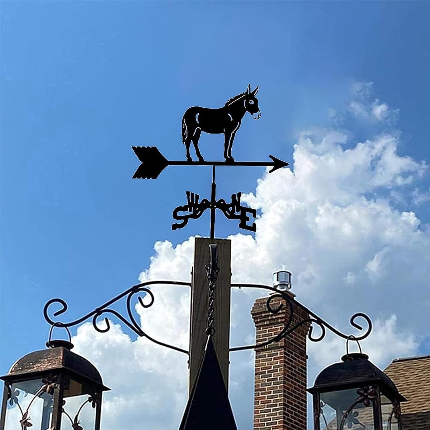 Weathervane Metal Stainless Steel Weather Vane with Mounting Bracket Wind Vane Decoration Mule Horse Design East South West North Wind Direction Indicator Measuring Tool(A)
