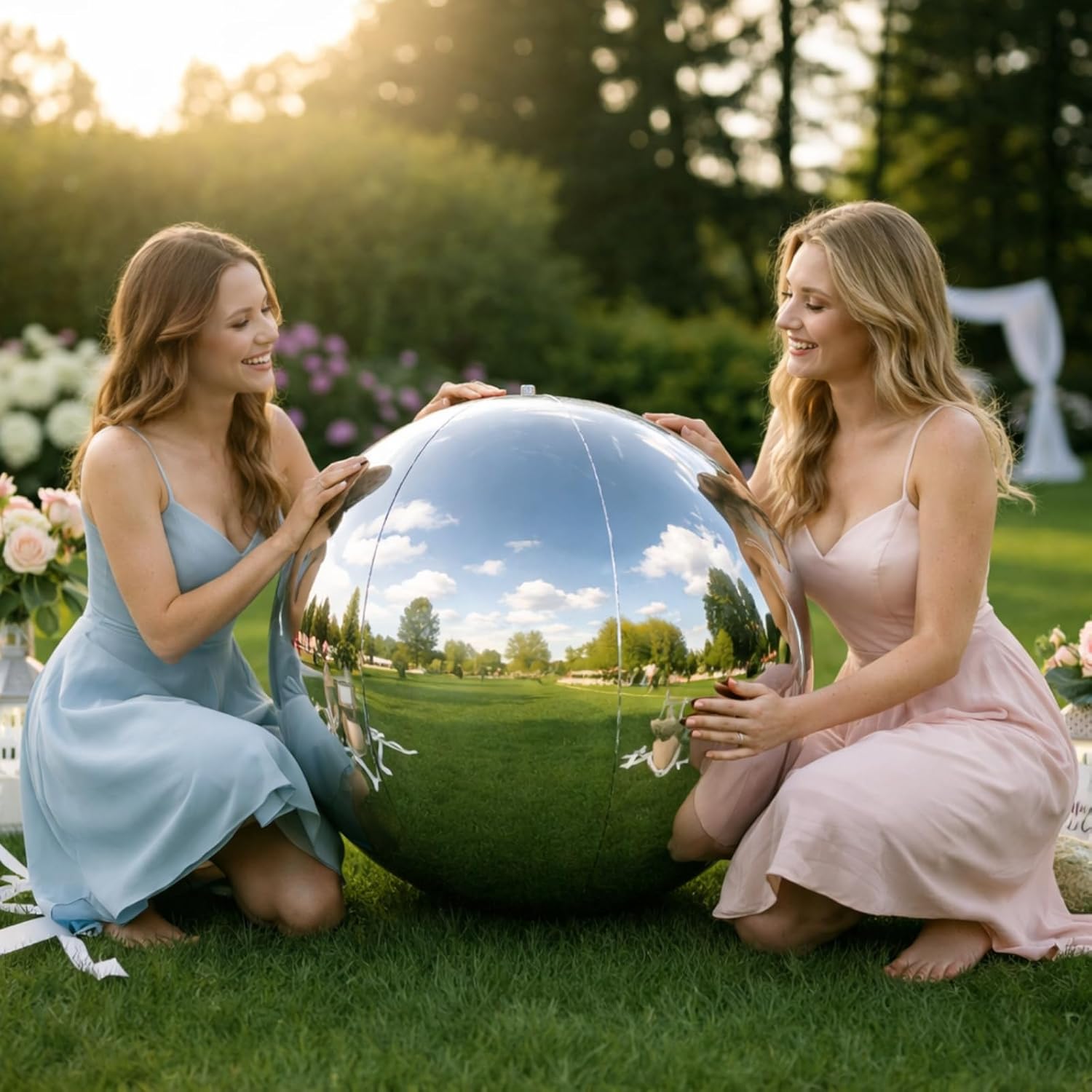 19.7 Inches Silver Inflatable Mirror Ball - Large Reusable PVC Disco Balloon with Electric Air Pump, Quick Inflation, Hanging/standing Decor for Party Wedding Outdoor Stage Nightclub