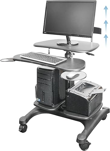 Miniatura 5 de Kantek Soporte móvil de altura ajustable (31 a 44.5 pulgadas), estación de trabajo para computadora portátil, bandeja para teclado, bandeja para
