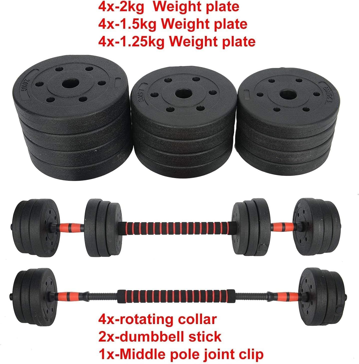 Verstellbares Hantelset 15kg / 20kg / 30kg – 2-in-1 Kurzhantel & Langhantel Set mit Verbindungsstange, Gewichtsscheiben & Anti-Rutsch Griffen, Dumbbell Set