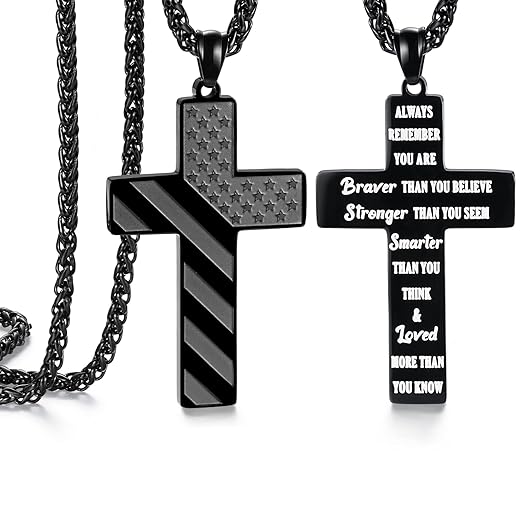 Teen Boys Gifts Ideas Teenage Men Cross Necklace Chain 16 Year Old Son Grandson Boyfriend Birthday Confirmation Graduation Pendant Christmas Stocking American Flag Easter Basket Stuffers Fathers Day