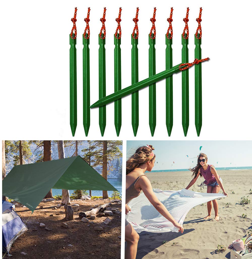 Pali Da Tenda In Alluminio Da 18cm Con Cordini Riflettenti - Set Da 10 Per Campeggio E Trekking