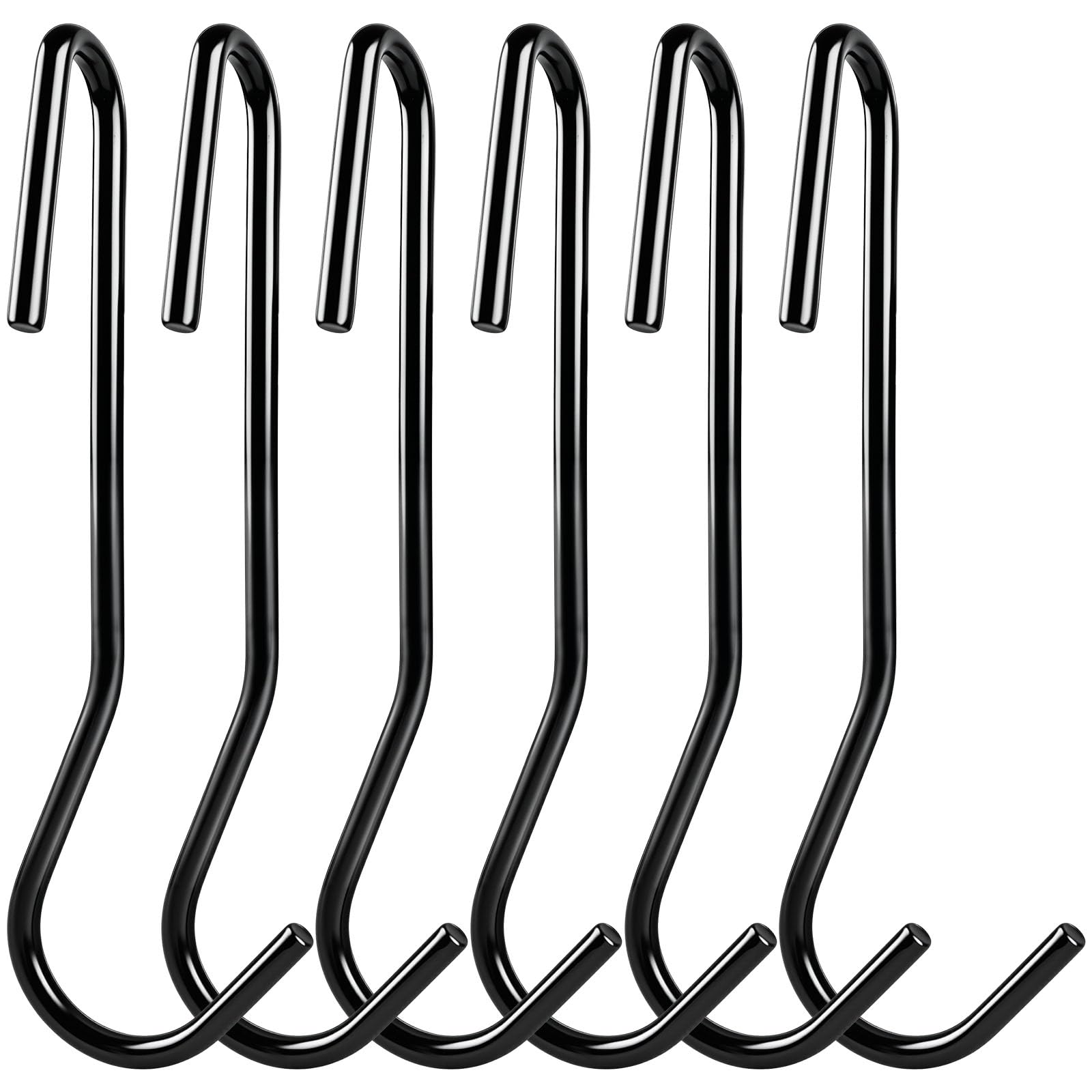 ESFUN 12 Pack Heavy Duty S Hooks - Black Pot Rack Holder Hooks for Hanging Kitchen Utensils, Pots, Pans, Clothes, Towels, Plants with 90 Degree Twist Angled