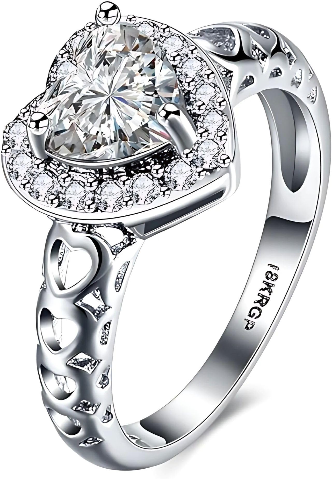Platinum Plated AAA Swiss Crystal Heart Proposal Ring for Women (Ring0298)