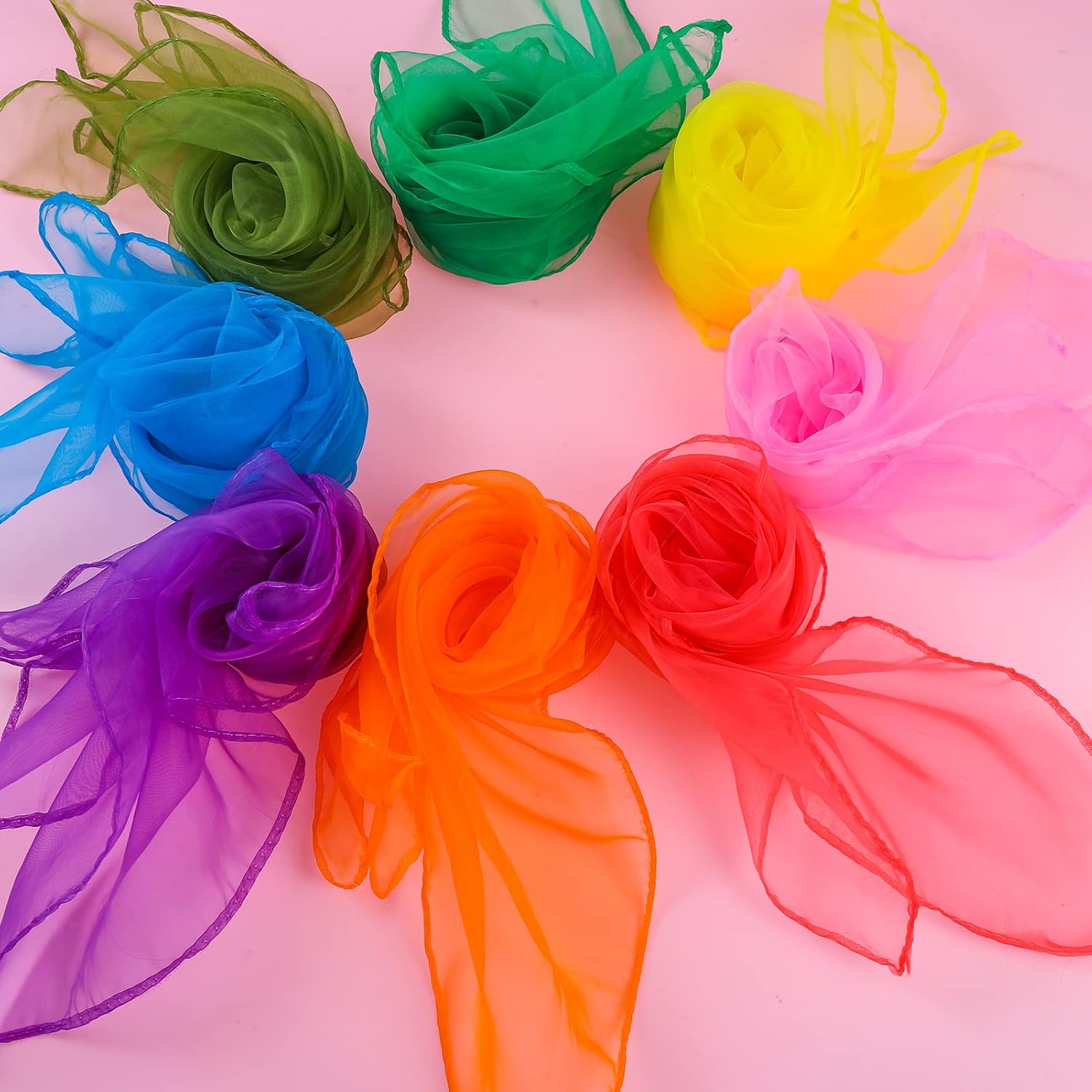 Square Dance Scarves - 16 Pcs Juggling Silk Scarves for Music Movement, Kids (8 Colors, 24" x 24")
