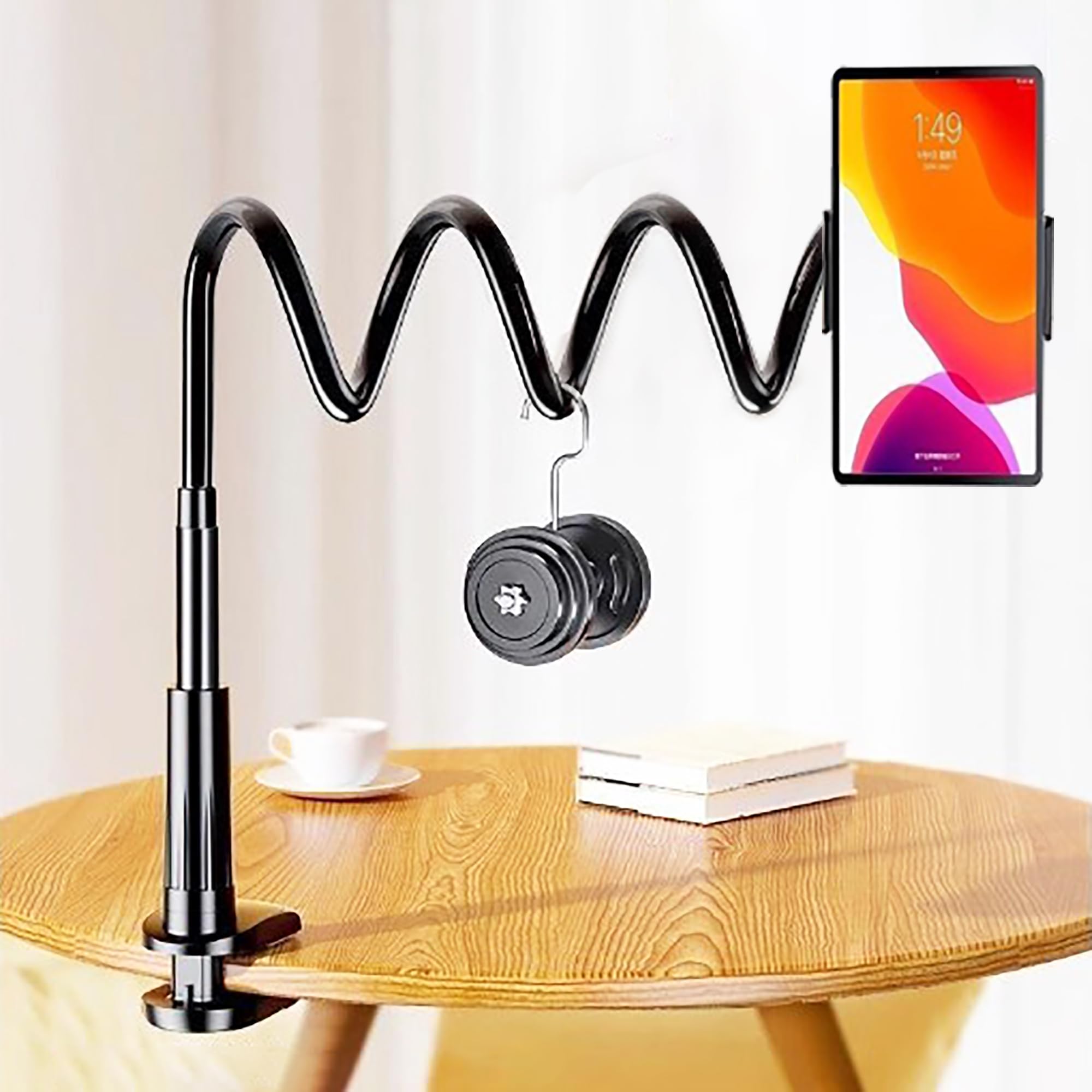 Telefonhalterung, Universal, um 360 ° drehbar, mit flexiblem Schwanenhals, Langer Arm, für iPhone 12 Mini, alle Smartphones (schwarz)