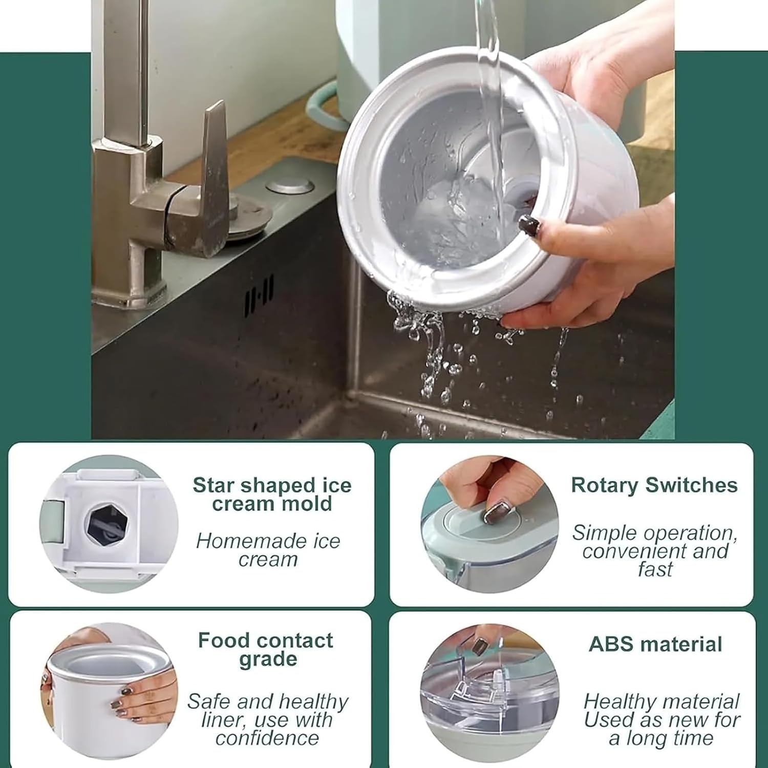 Ice Cream Maker – Automatic Soft Serve Machine for Home, DIY Fruit Creami Dessert Maker, Compact Icecream Appliance