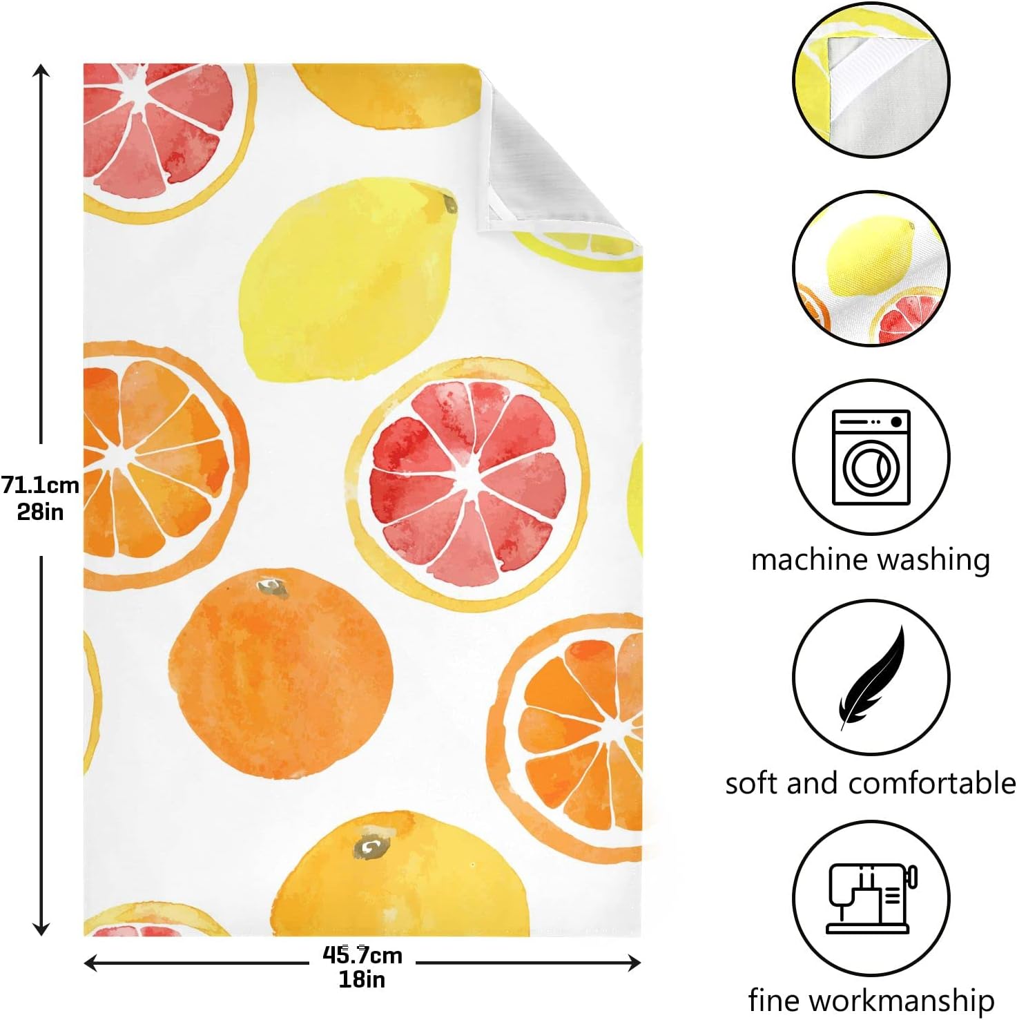 susiyo Citrus Fruit Lemon Orange Kitchen Dish Towel, Set of 4 Pcs Soft Polyester Dish Cloth for Cooking Washing, 28 X 18 Inch