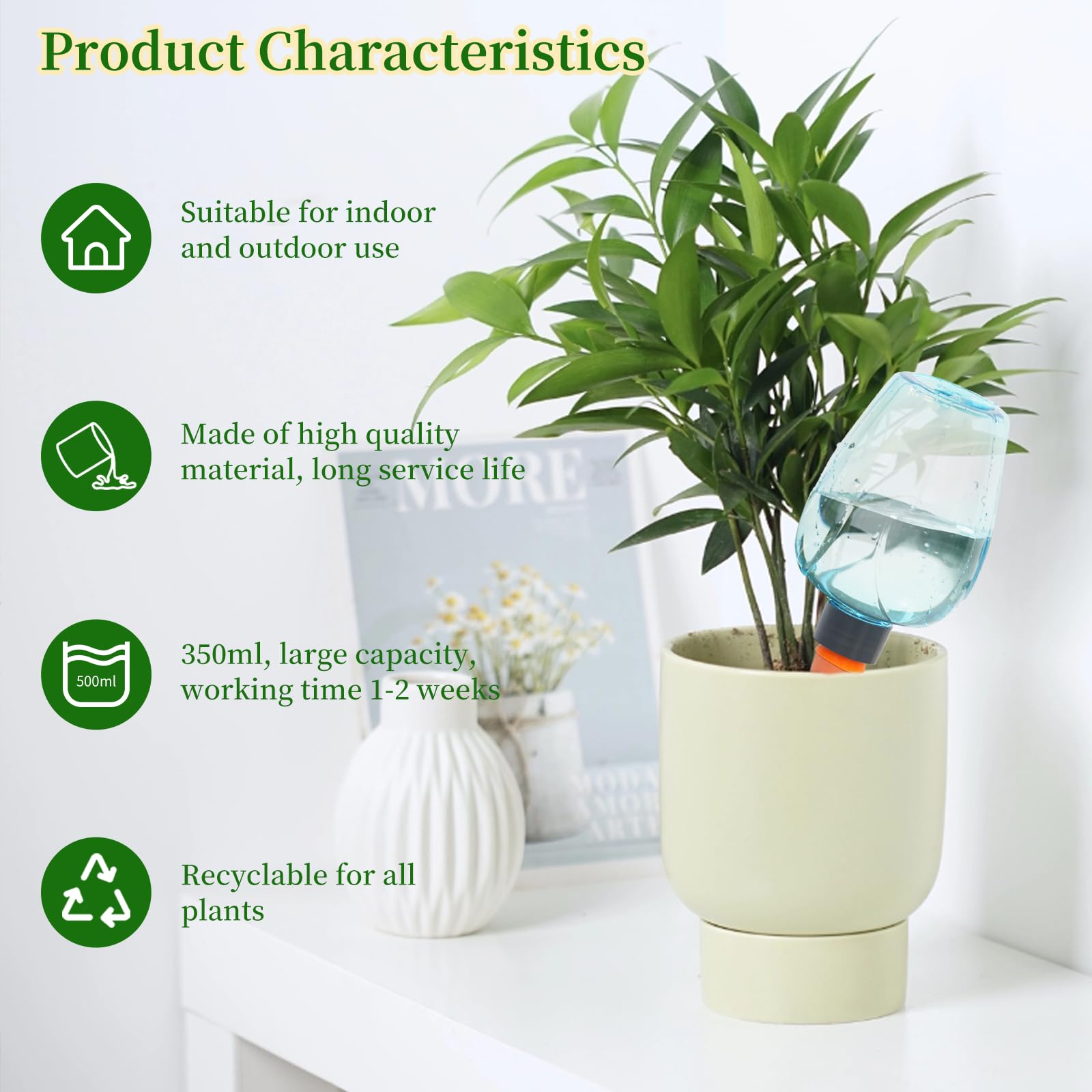 Lot de 3 globes d'arrosage automatique pour plantes, ampoules d'eau en plastique, système d'arrosage des plantes, terre cuite à libération lente, piquets pour intérieur (bleu)