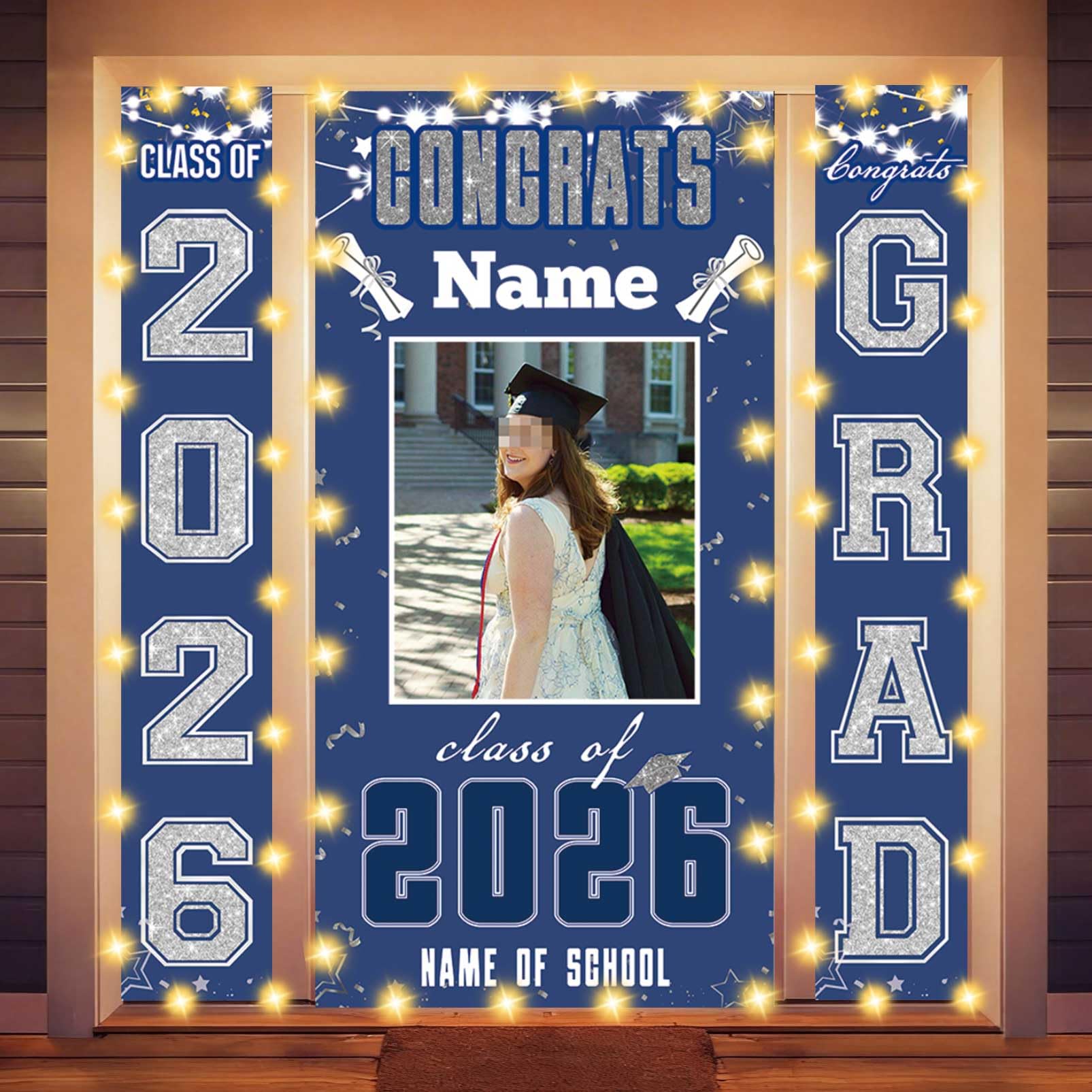 Aubao Custom Graduation Banner Set with Pictures Class of 2026 Personalized Name Door Banner Front Door Porch High School College University