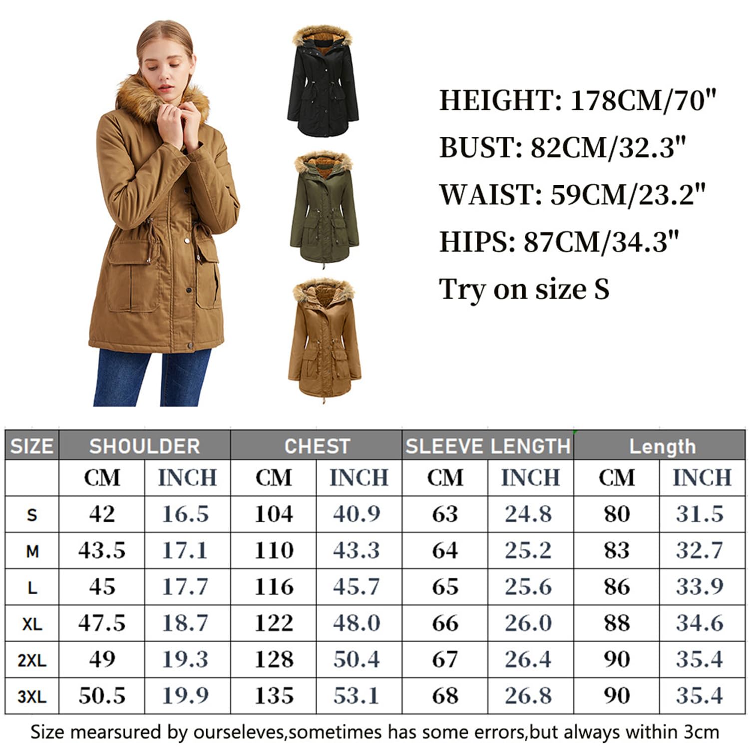Générique Femmes hiver long à capuche Sherpa doublure parka manteau thermique ajustement serré