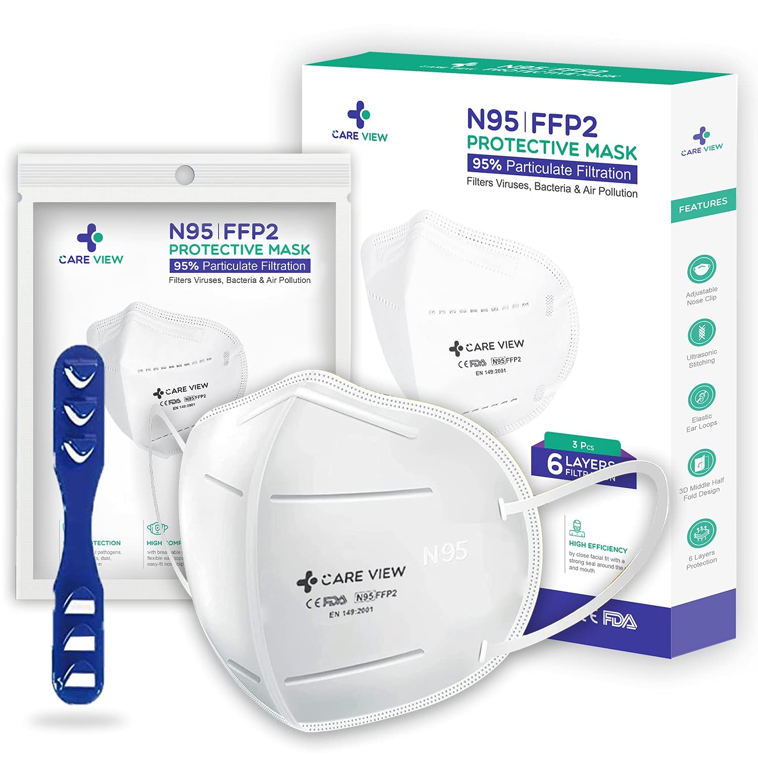 Careview N-95 Model No. CV1221, Melt Blown Fabric, Ear Loop Style Protective Face Mask with 6 Layered Filtration - (White, Pack of 10) for Unisex ,Nonwoven Fabric (B0982DYJH7) Amazon Price History, Amazon Price Tracker