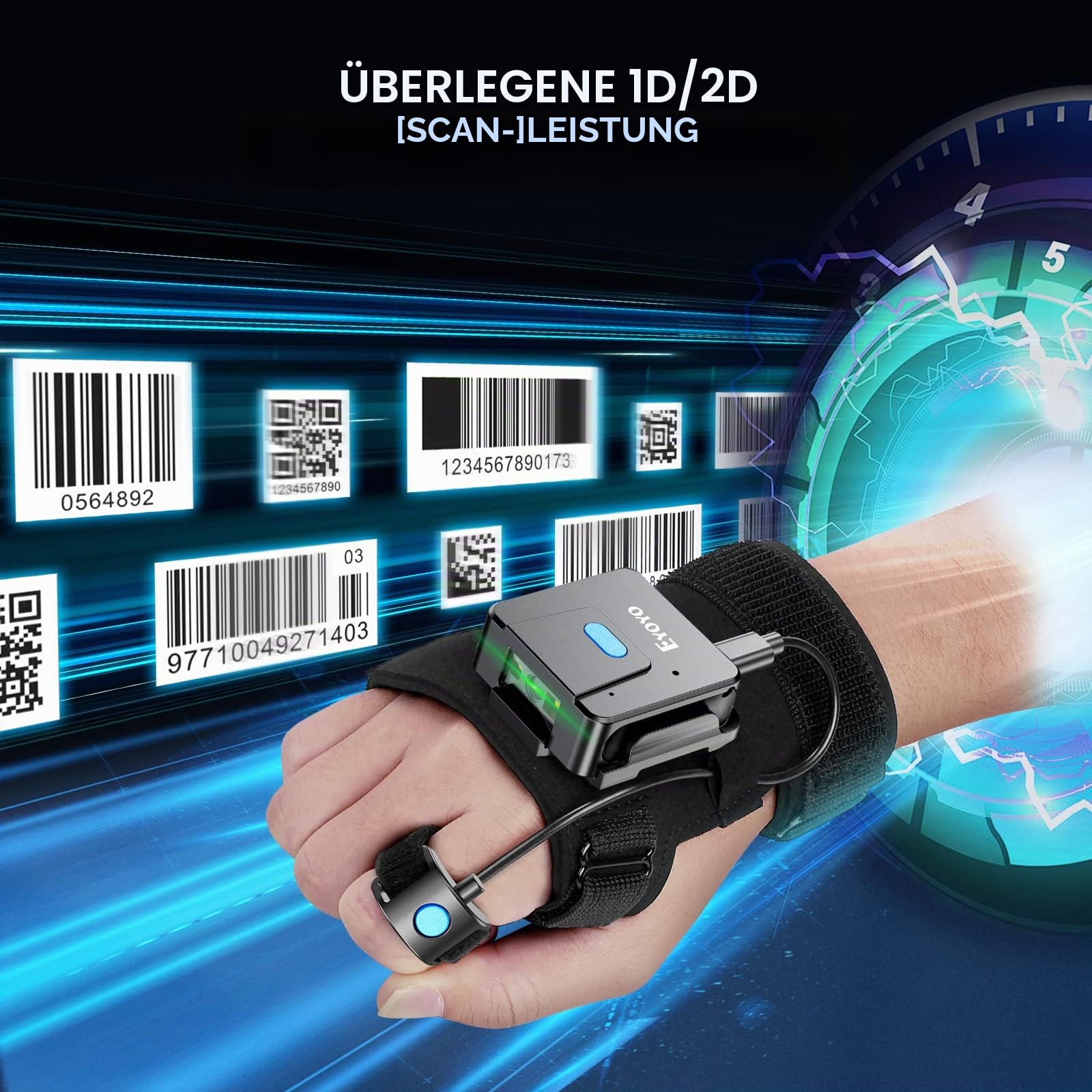Eyoyo Wearable Glove QR Code Scanner, 1D 2D Finger Ring Bluetooth Barcode Scanner, Links & Rechts Hand Tragbar, Tragbare Drahtlose Buch Inventar Barcode Leser Kompatibel Mit iPhone iPad Android Tablet