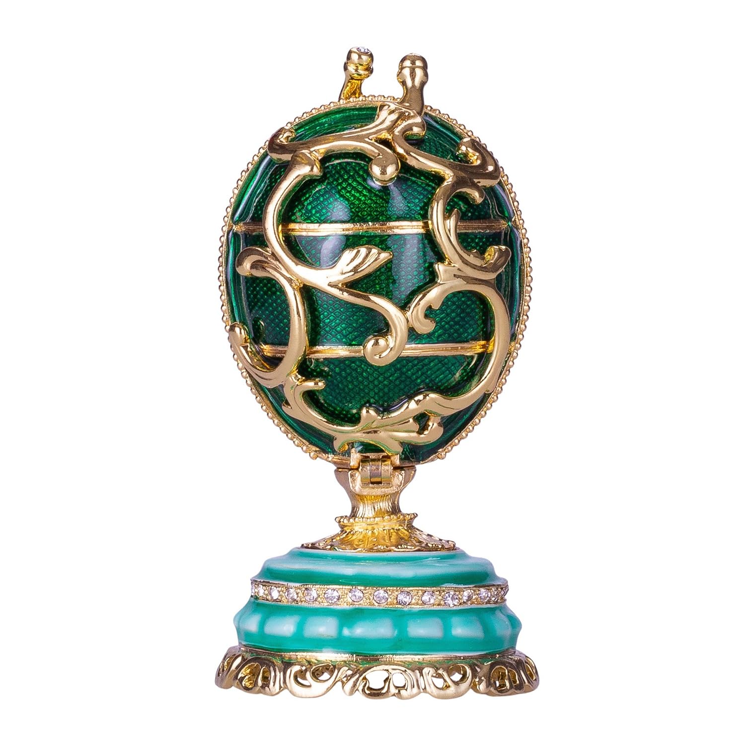 danila-souvenirs Huevo al Estilo Fabergé Flores de Primavera con Cesta de Flores 8,5 cm Verde