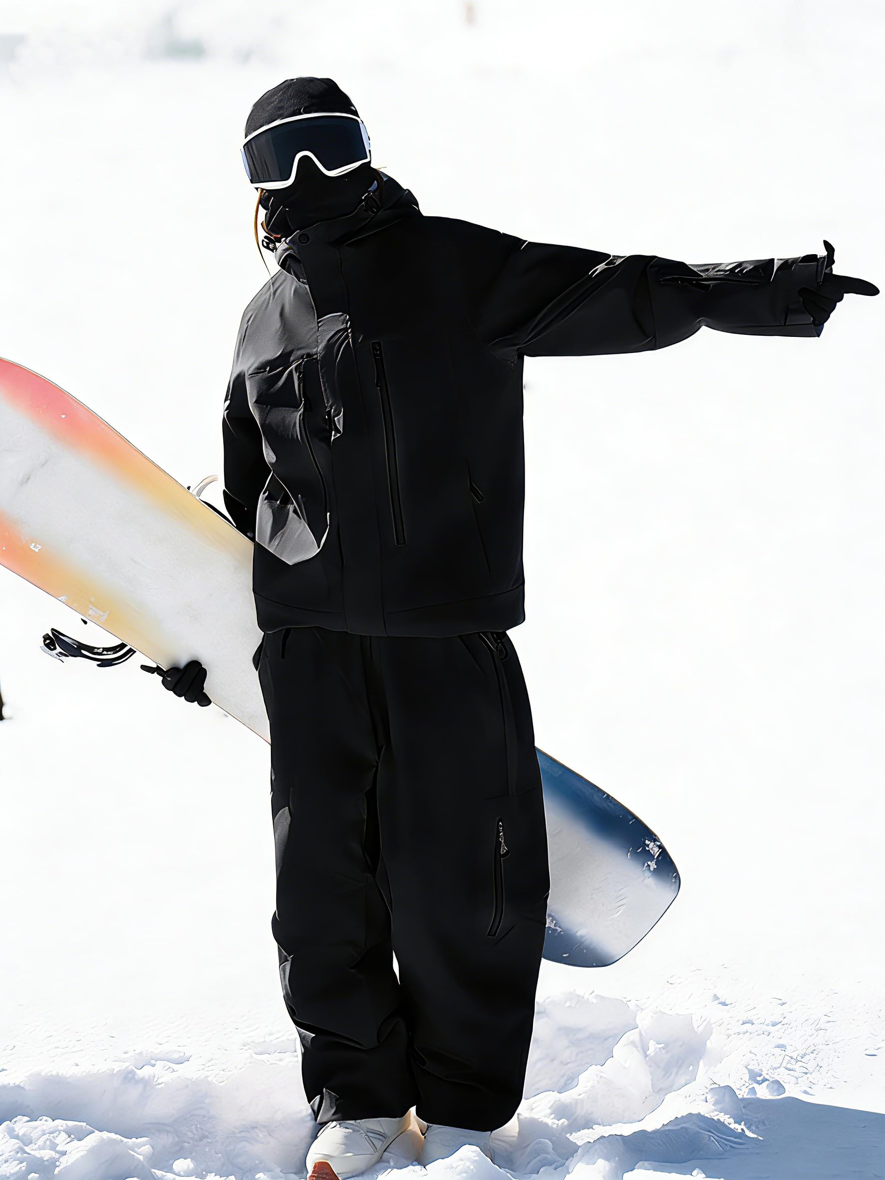 HOTIAN Tuta da sci da uomo e da donna, set baggy da neve, impermeabile, calda, antivento, traspirante