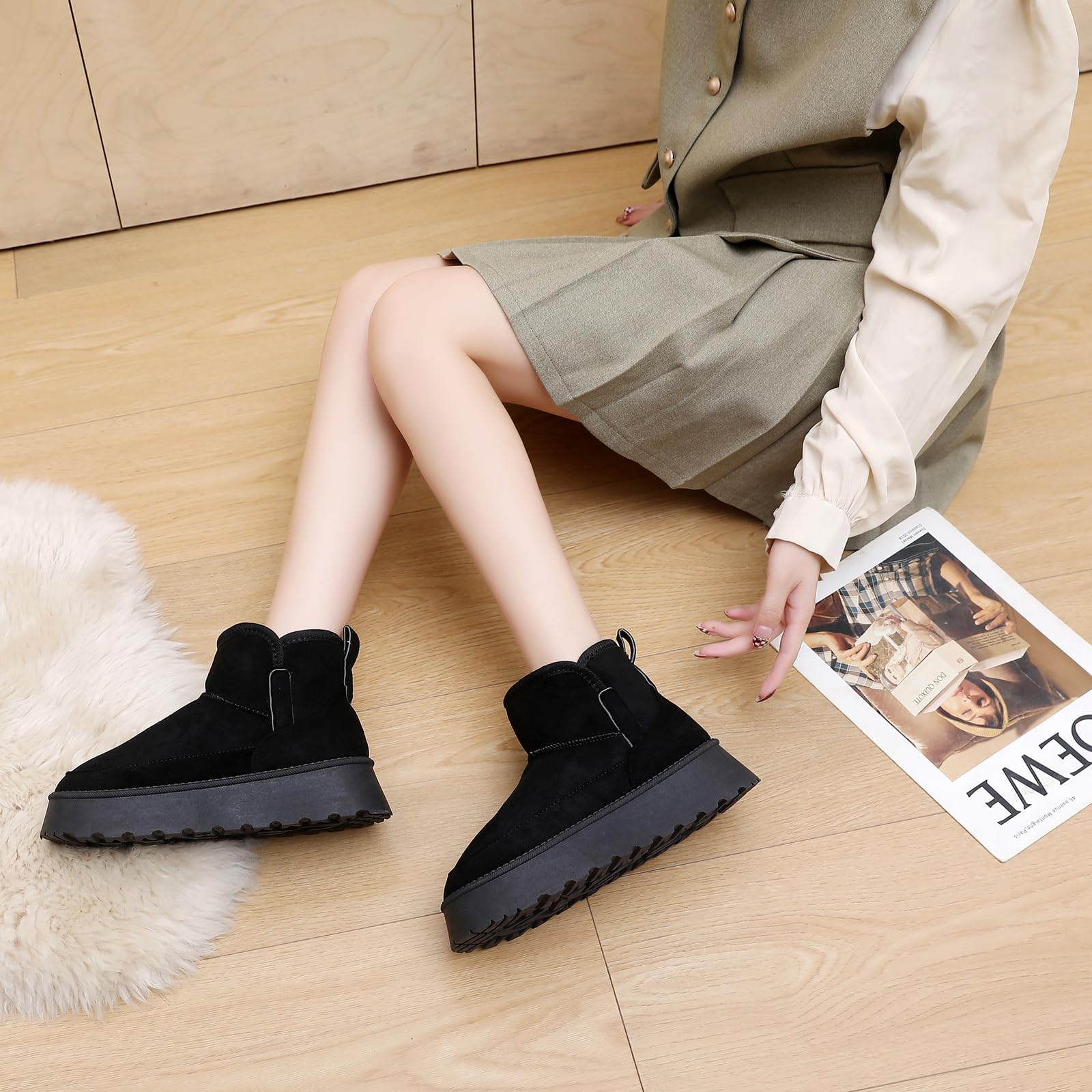 Jifenkla Stivali da Neve Donna,Design in pizzo a onde alla moda,Foderato Caldo Stivaletti invernali,Antiscivolo Impermeabili suola in gomma,Leggerie Comode Pelliccia Breve Scarpe,Outdoor
