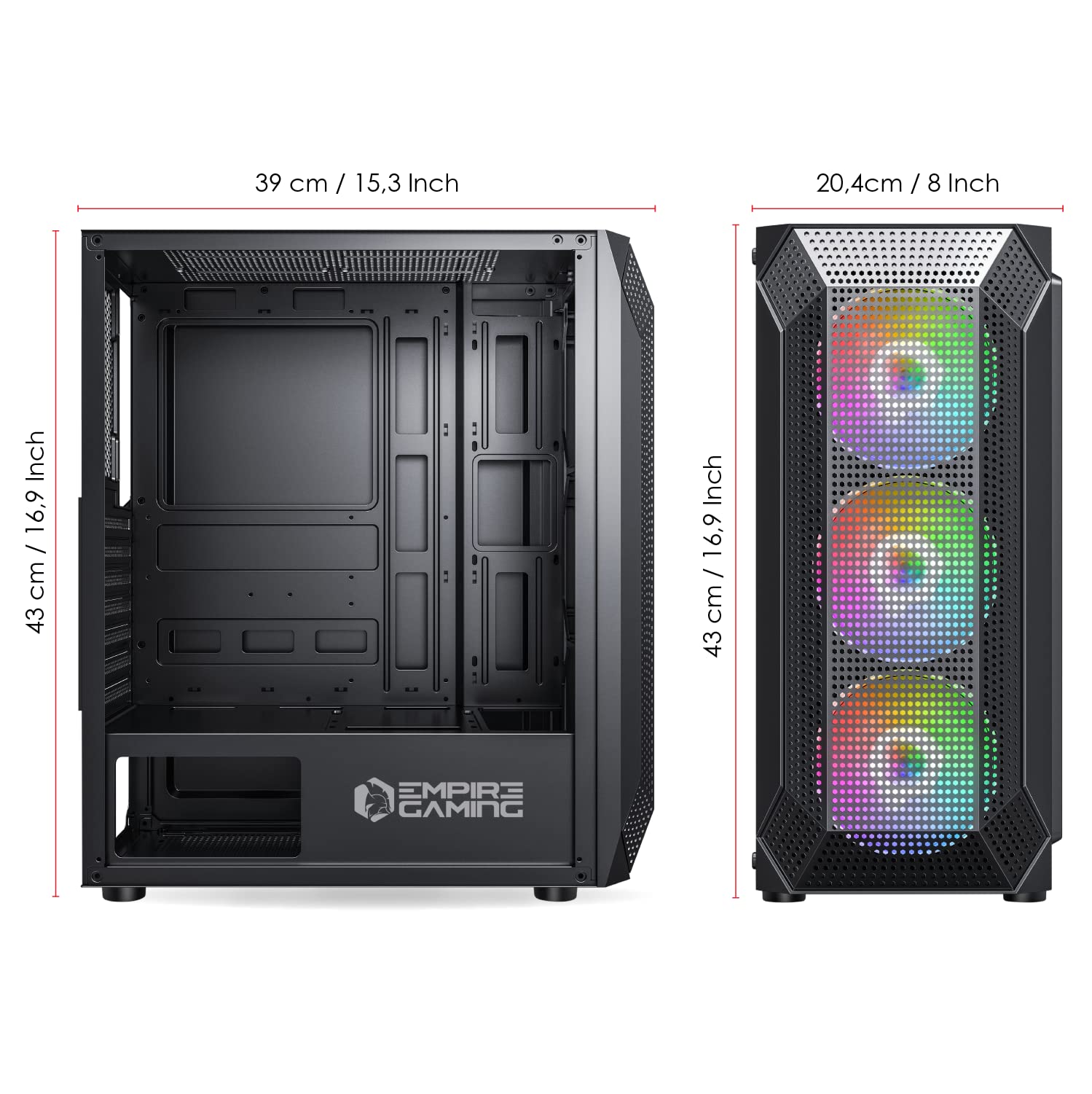 EMPIRE GAMING - Case PC da Gioco Ruby - ARGB Mid-Tower ATX, mATX, ITX -Frontale Mesh -Pannello Laterale in Vetro Acrilico -4 Ventilatori 3 Pins 5 Volt LED RGB Indirizzabile 120 mm -MB Sync- Nero