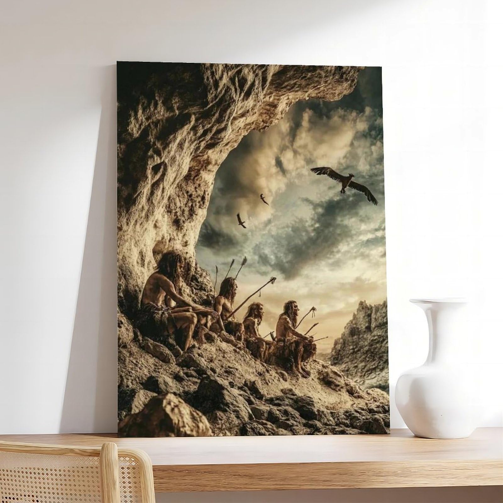 Kunstdruck auf Leinwand, Motiv: Steinzeitjäger und Sammler, Schlafzimmer, Dekoration, Landschaft, Büro, Raumdekoration, Geschenk, 61 x 91,4 cm (L x B)