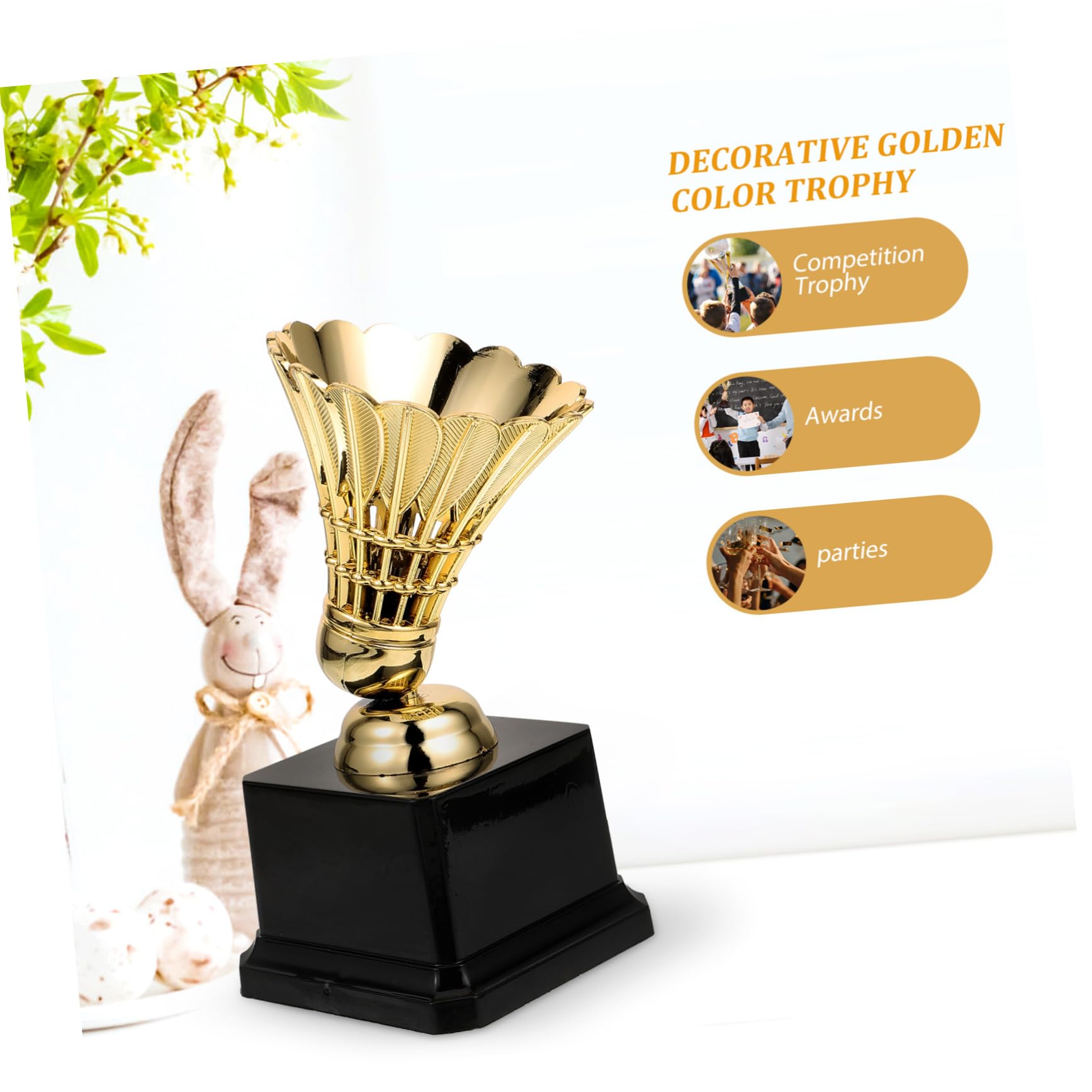 Yardwe 3st Badminton-Match-trophäe Trophäen Verliehen Stielspielzeug Modelltrophäe Medaillen Für Wettkampf-trophäe Konstruktionsspielzeug Dekoratives Trophäenmodell Golden Plastik