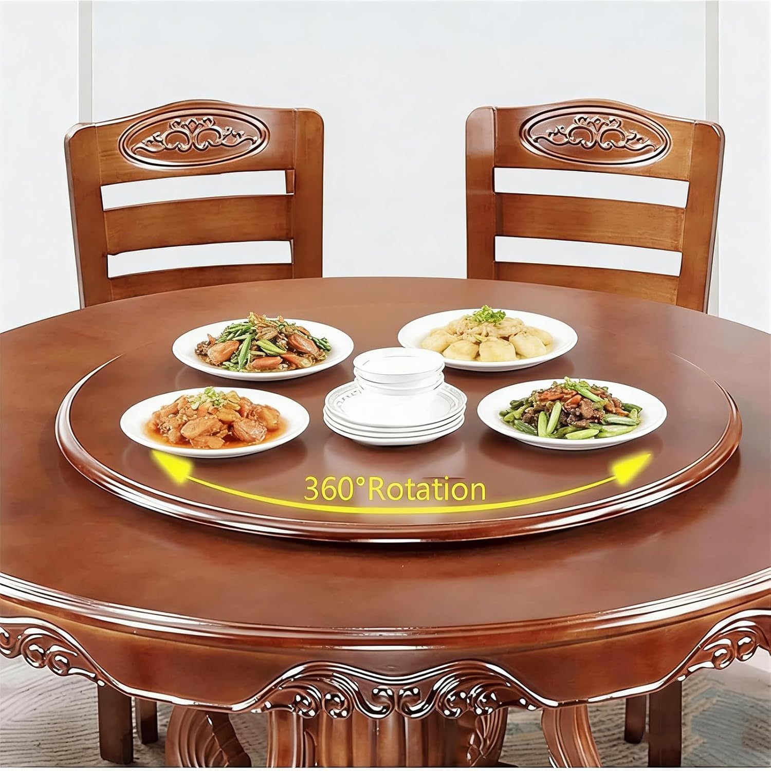 24" Large Wooden Lazy Susan Turntable, Round Rotating Wooden Serving Tray 360° Silent Smooth Rotating Round Serving Tray for Dining Table Kitchen No Installation (24in/60cm)