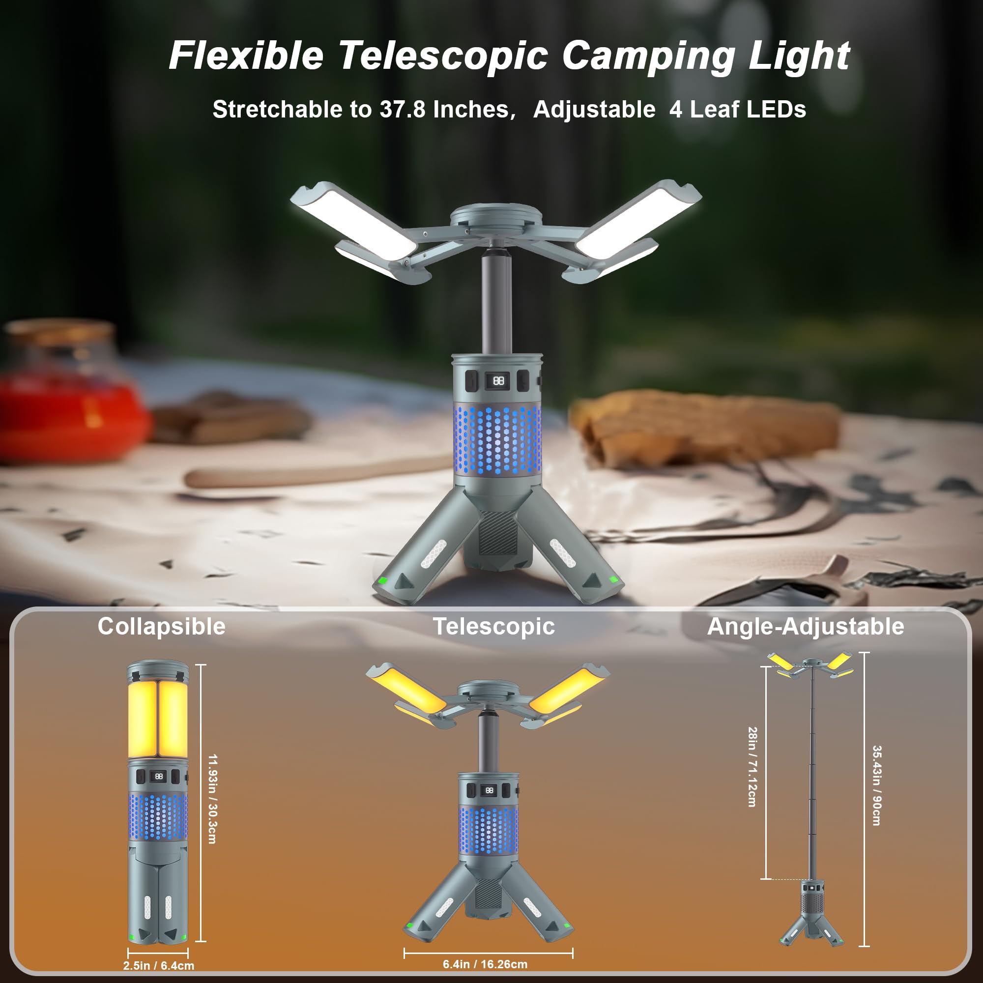 Camping-Lichter, wiederaufladbare Teleskop-Camping-Lichter mit Ständer, 12000 mAh, Campinglaternen und Lichter mit RGB, Magnetfuß, tragbare Taschenlampen für Camping, Wandern, Notfall