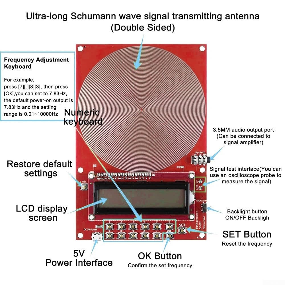 Generador de frecuencia personalizado V2, para schumann Wave Resonance 7.83Hz Generador, 0.01-100000Hz Señal ajustable con caja acrílica