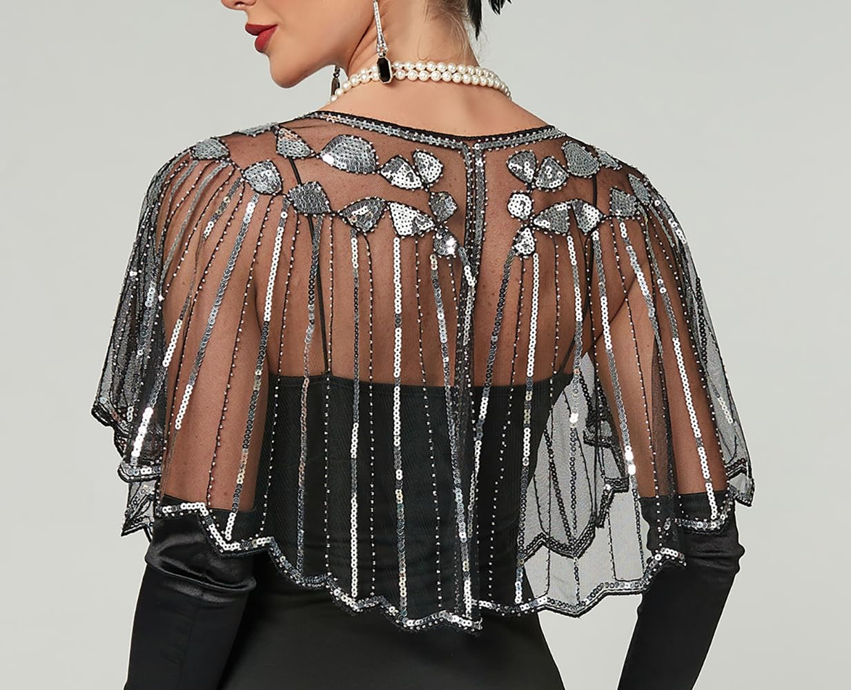 Viloree 1920s-pour Femme Cape Pailleté de Soirée Vintage Châle Art déco de Mariage Accessoires de Flapper Année 20