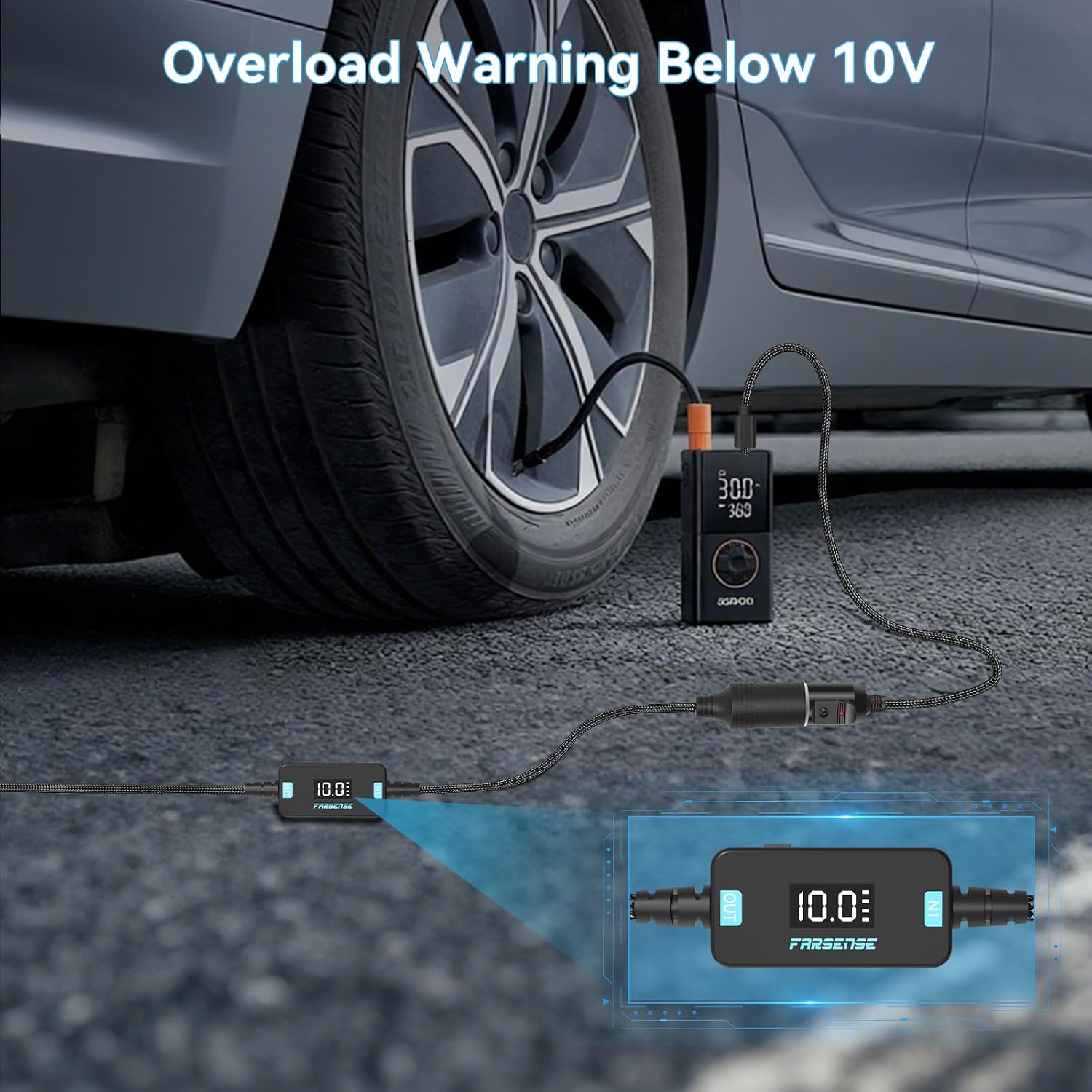 FARSENSE USB C to 12V Cigarette Lighter Adapter-USB C to 12V Adapter,Type C Male to 12V Cigarette Lighter Socket Female Cable(1FT) Supports Voltage Display for Dash Cam,GPS,Driving Recorder,Etc 1 Pack