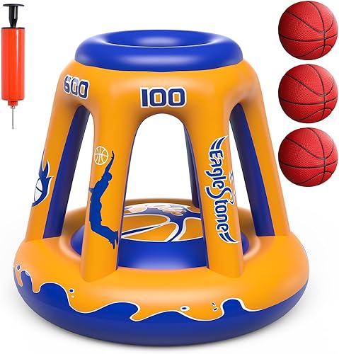 EagleStone Aro inflable de baloncesto flotante, juguete de piscina de 47 pulgadas para niños de 4 a 8 años y 8 a 12 años, 3 pelotas de