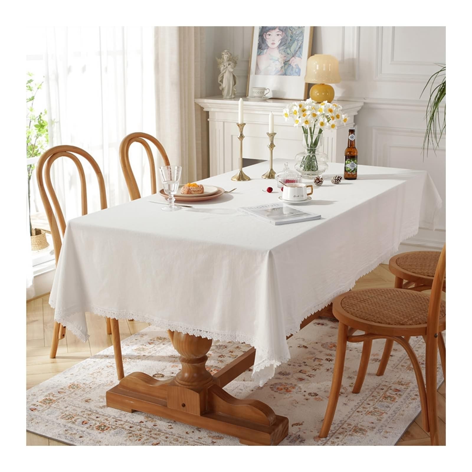 Tischtuch Weiß, Baumwolle Tischtuch Volltonfarbe Tischdecke Abwaschbar Rechteck 100x160CM für Wohnzimmer, Esszimmer, Balkon, Garten