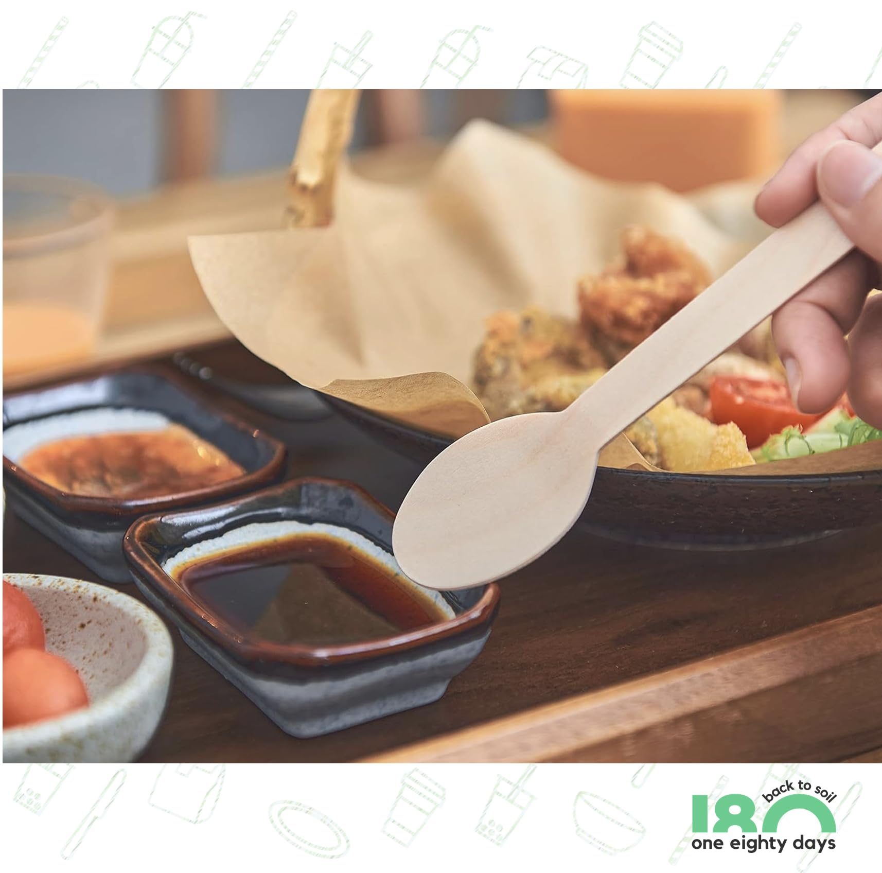 180 Days - Disposable Wooden Spoon | 50 Spoons (140mm Length) | Biodegradable & Eco-Friendly Birchwood Cutlery | Ideal for Parties, Events and Catering (140mm, Spoon) 2