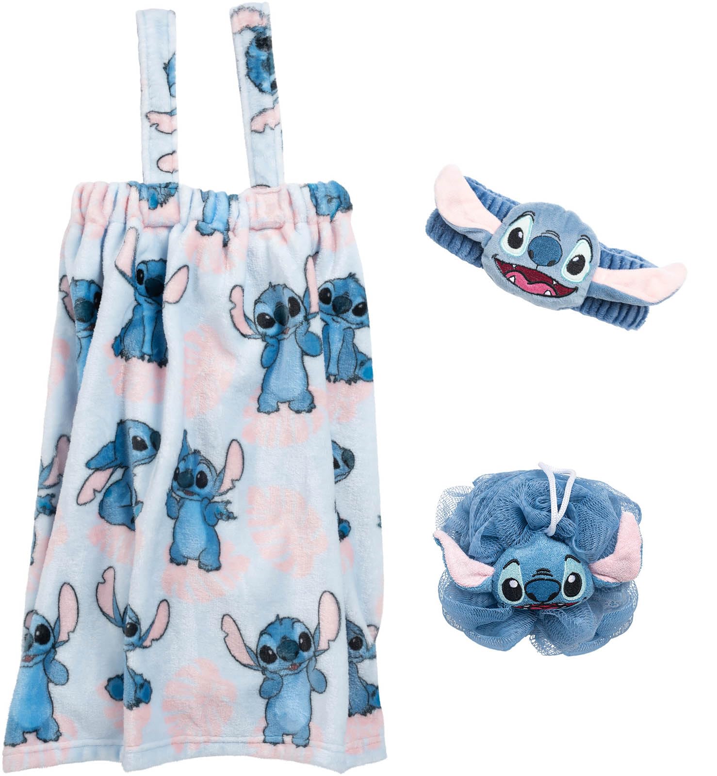 Disney Lilo and Stitch 3-teiliges Spa- und Badeset – inklusive Handtuchwickel, Luffa und Spa-Stirnband – Kinder-Bade- und Duschzubehör