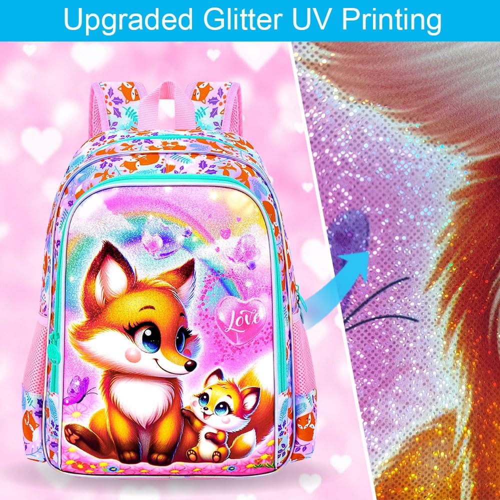 UFNDC 3PCS Girls Backpack, 16" Kids Bookbag with Lunch Box, Water Resistant School Bag for Elementary Preschool Toddler - Image 3