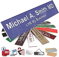 Vista 34 de Placas de identificación grabadas para letrero de puerta, placa de plástico azul claro personalizada con letras blancas, fabricadas en Estados