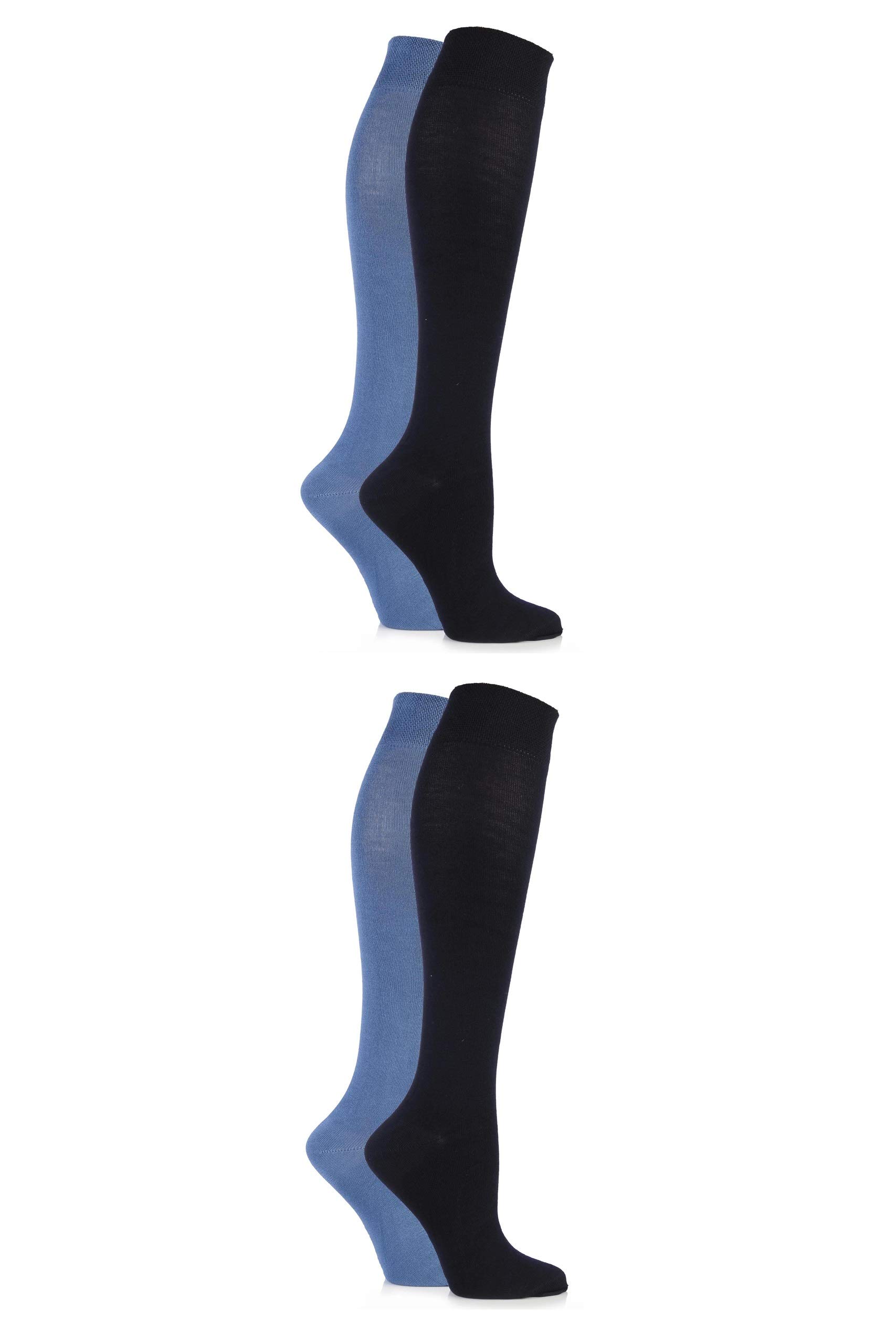 Sockshop Women's Navy Bamboo Kneehigh Socks - Knee High Soft Breathable Cooling Socks With Smooth Toe Seams, Plain & Striped Size 4-8 Many Colours 4 Pair Multipack 4-8