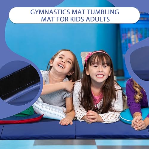 Miniatura 2 de Colchoneta de gimnasia para acrobacias, plegable, tapete de ejercicio para niños, adultos, tapete de yoga de piel sintética con asas de transporte