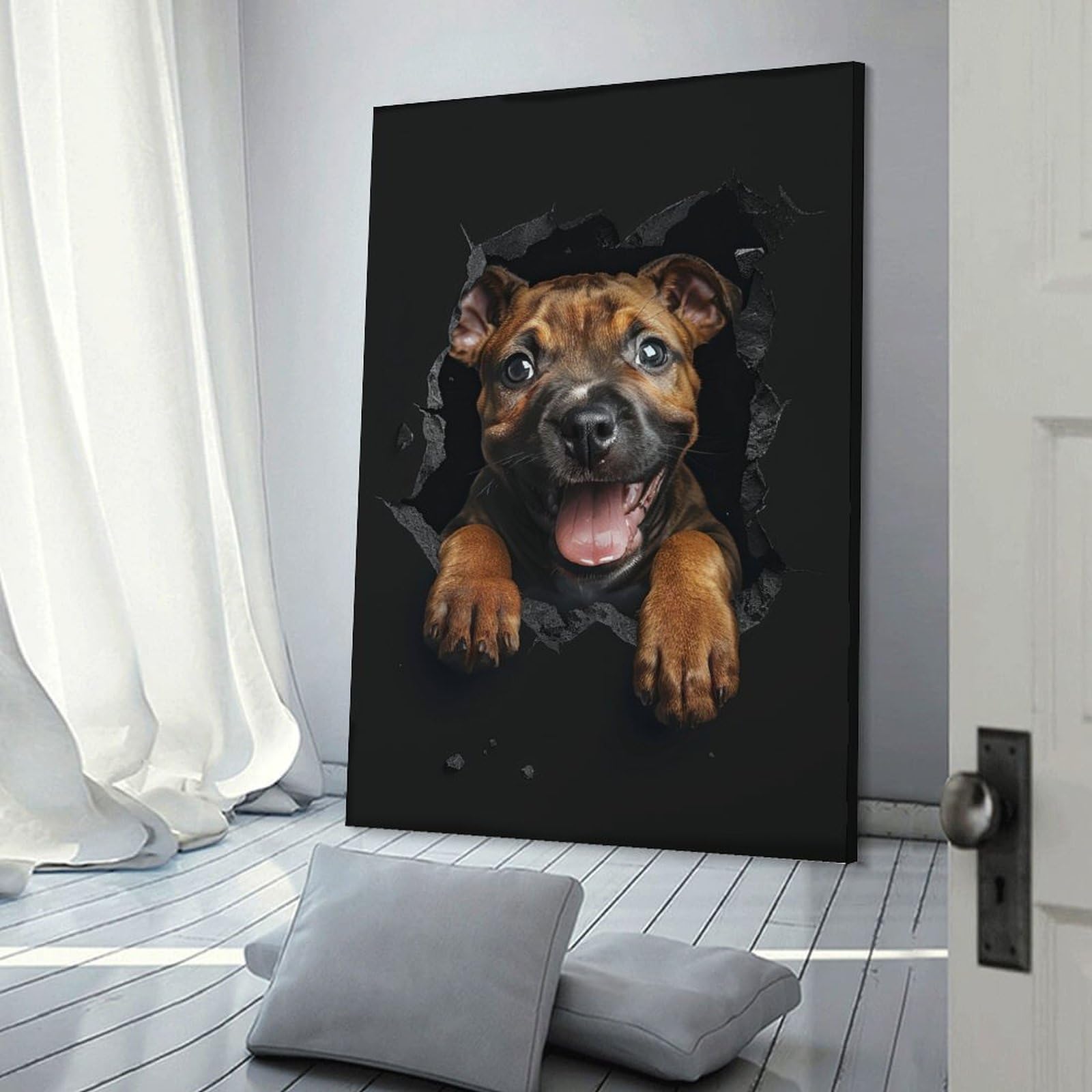 Junmoney Staffordshire Bull Terrier Canvas Wall Decor 24x36inch(60x90cm), for Home Lounge, Bedroom Or Reading Nook, A Home Accent with Warm Character