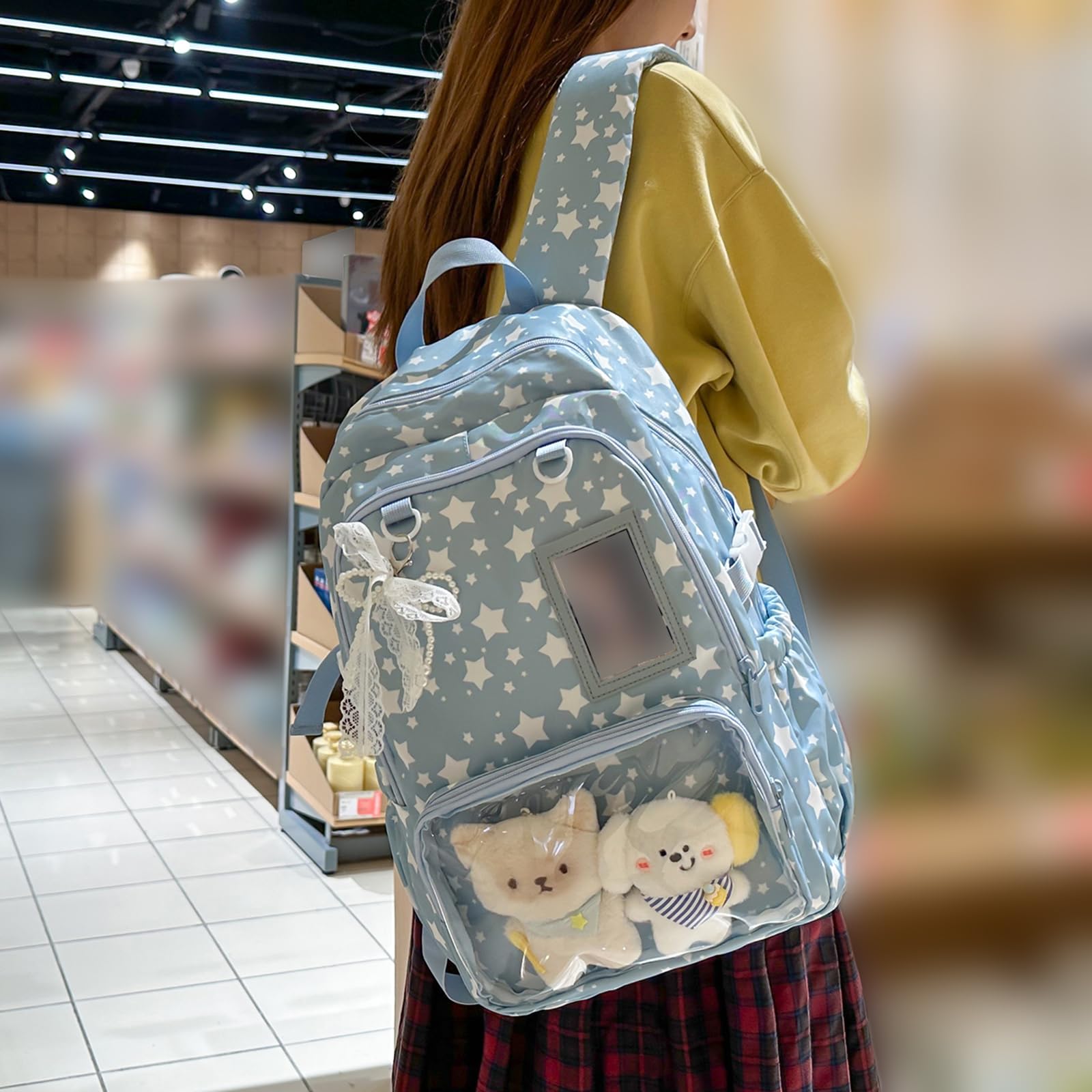 Damski nylonowy plecak Itabag o dużej pojemności do pracy, NIEBIESKI