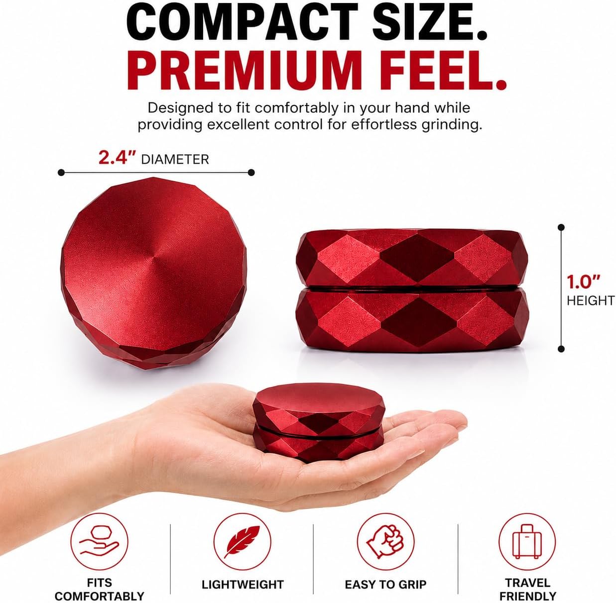 NIKCO Spice Grinder | 2.4 Inch | Red Aluminum | Non-Stick Design | 2 Piece Manual Dry Pepper Herb Mill Mixer for Kitchen image 4