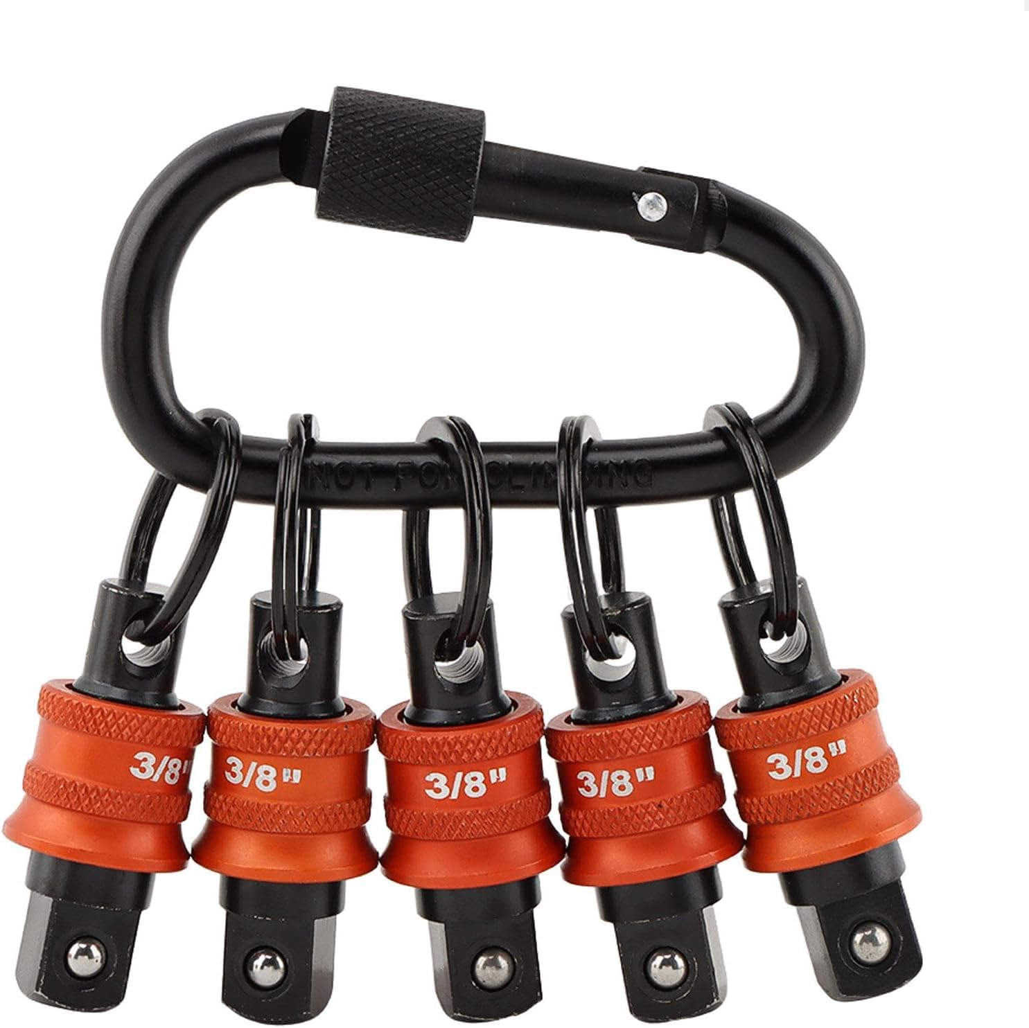 3/8" Socket Holder Keychain 5 Pack, Heavy-Duty Quick Release Bit Holder Keychain with Locking Clip, Impact Wrench & Toolbox Accessories for Mechanics, Linemen, Industrial Pros(SIZE:3/8 Inch)