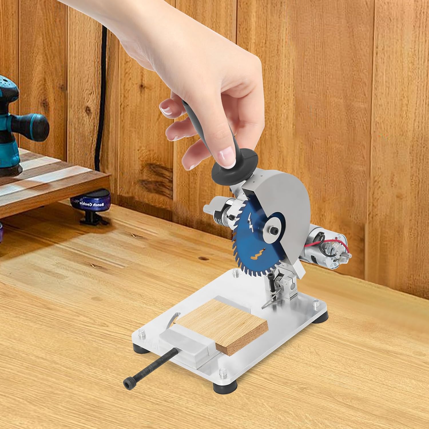 4 Inch Mini Miter Saw 9000RPM, 110V Portable Table Saw with 0-45° Adjustable Angle & 2 Blades, 1.57in Cutting Width Desktop Chop Saw for Wood, Plastic, Aluminum, Acrylic DIY Cutting