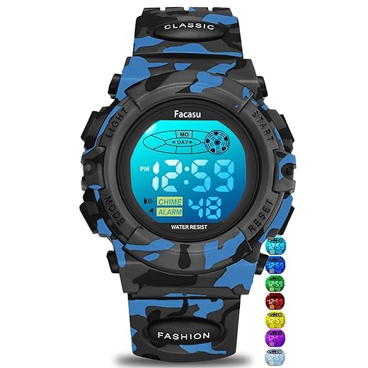 Kids Watch Digital for Boys-Waterproof Kids Sports Watch with Light, Alarm&Snooze,Stopwatch Military Design Silicone Band Gift for Birthdays,Christmas Outdoor Activities(8+ Years)