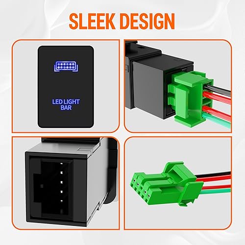 Miniatura 5 de Interruptor de botón de 12 V con kit de cableado, símbolo de barra de luz LED azul, compatible con Toyota Sequoia Highlander Tacoma Tundra 4Runner