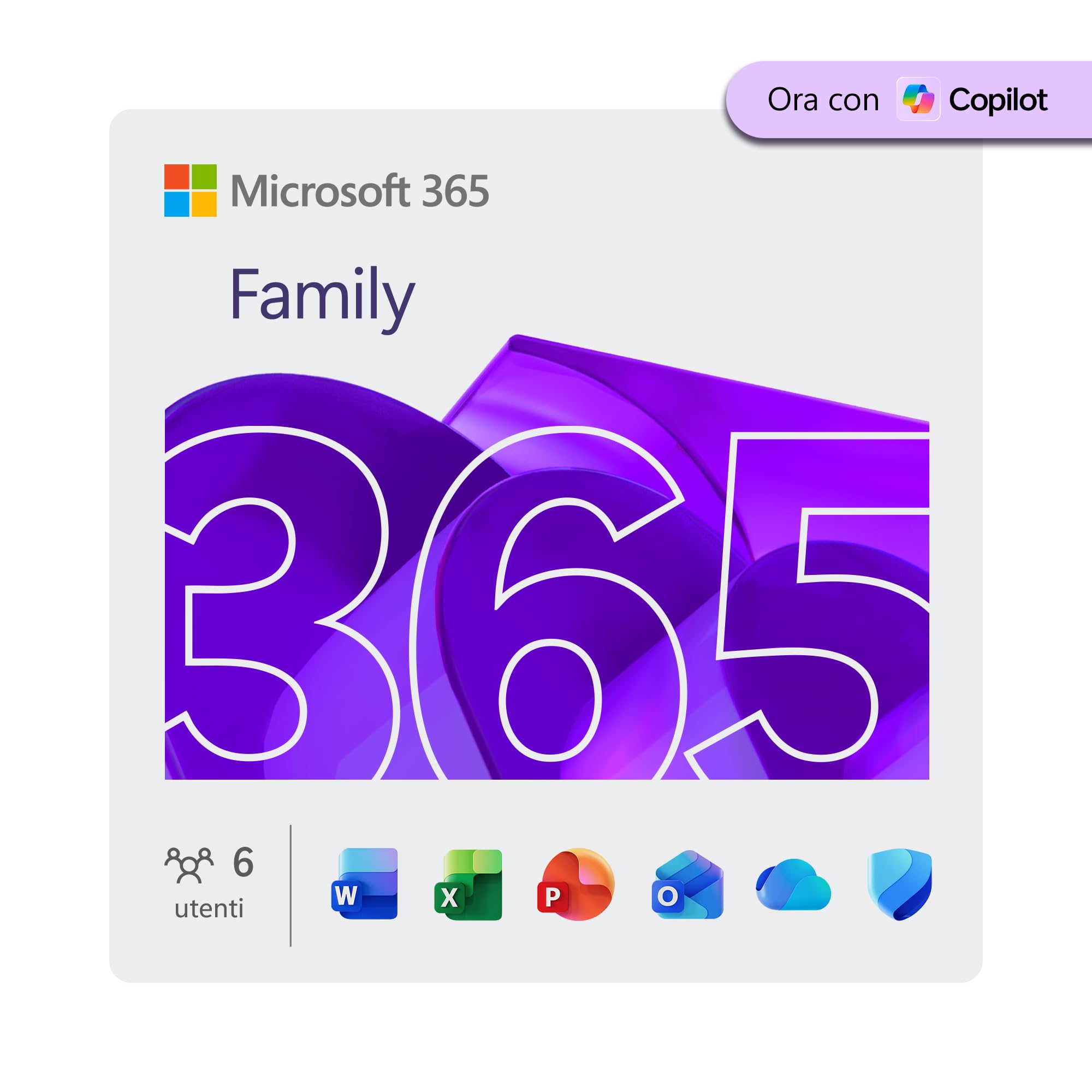 Microsoft 365 Family | 12 mesi | 6 persone | App Office con AI | Fino a 6TB di Spazio di archiviazione OneDrive | Codice d'attivazione via email
