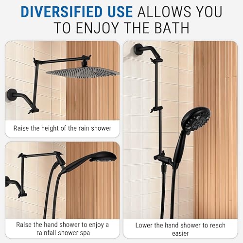 Vista 16 de G-Promise Brazo de extensión de cabezal de ducha de 16 pulgadas, extensor ajustable de altura y ángulo de latón macizo, lluvia ascendente o inferior