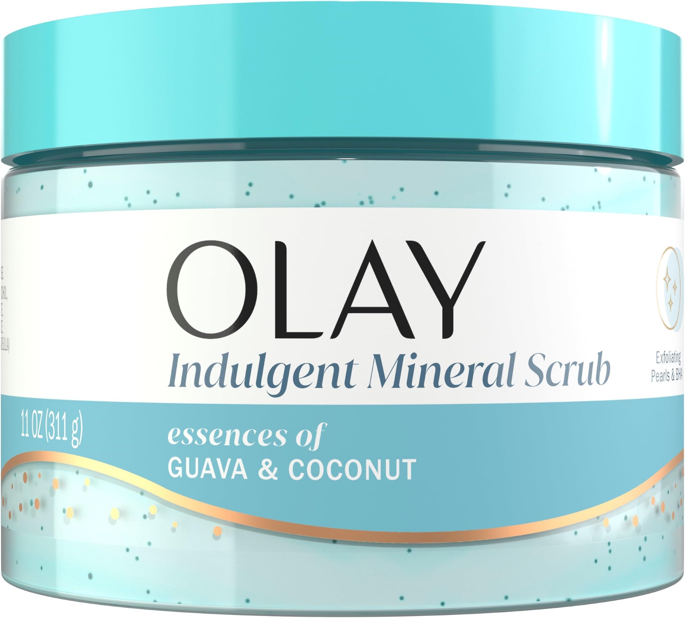 Body Indulgent Mineral Scrub, Skin Exfoliating & Massaging Pearls, Nourishing Soft & Gentle Formula, Renewing BHA, Vitamin B3 Complex, Luxurious Fragrances, Coconut & Guava Scent, 11 oz