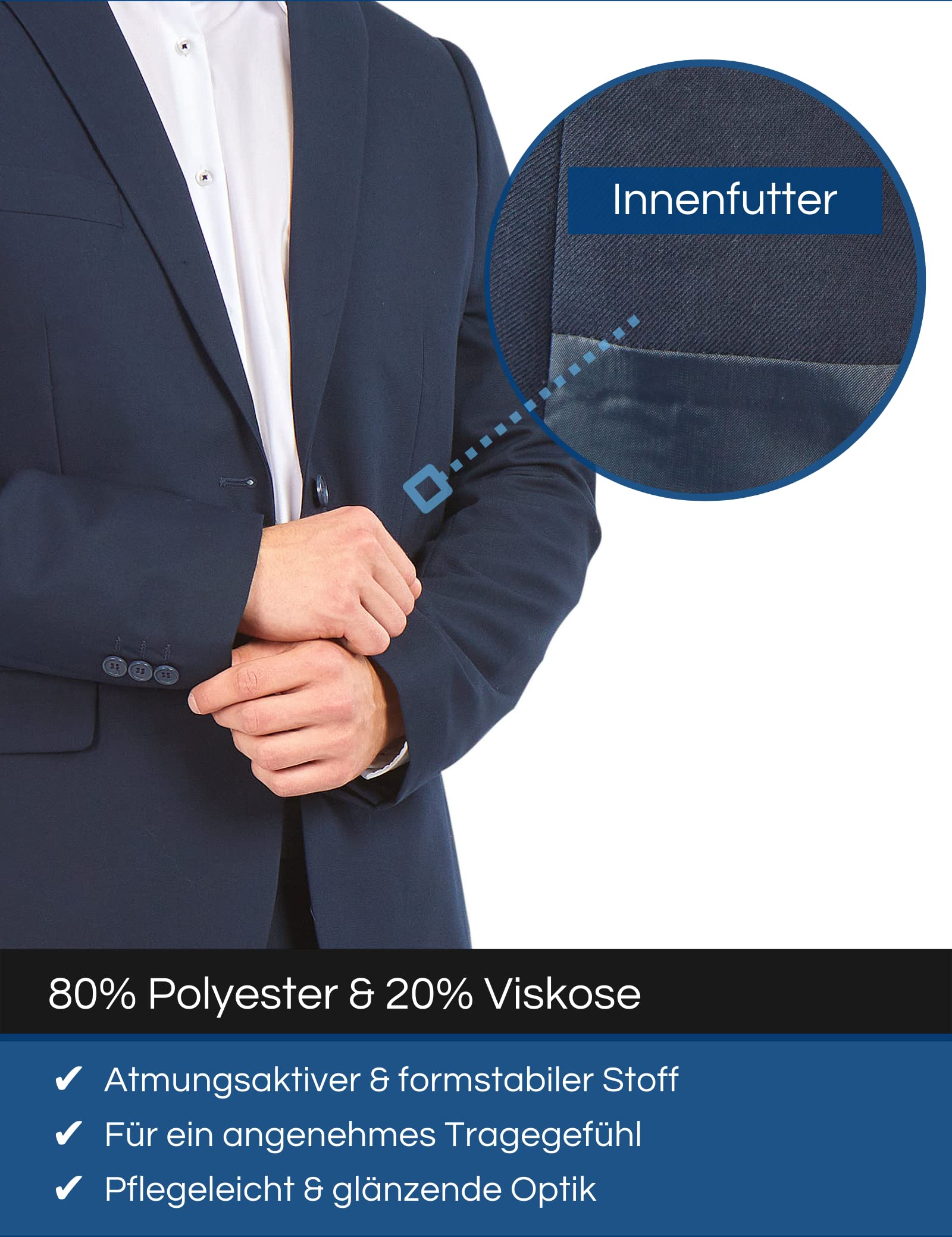 Mill&Tailor Herren Sakko Marine Tony I Schickes Sakko für Männer I Baukasten System I Modern & Sportlich I Jackett für Hochzeit & Business I Herrensakko für kräftige Männer