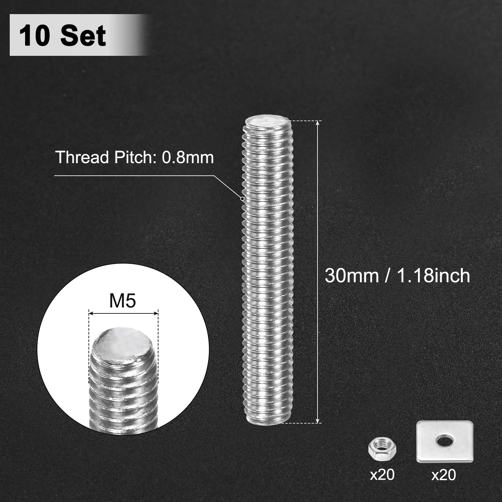 M METERXITY 10-Set Fully Threaded Rod - Image 3